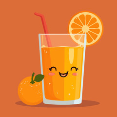 Wall Mural - Cute Cartoon Orange Juice Food Character 