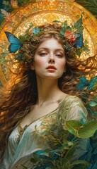 Ethereal Woman with Floral Crown in Enchanted Forest