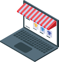 Poster - Online store concept with laptop displaying webpage offering clothing for sale