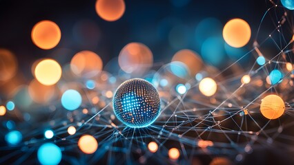 A ball is surrounded by a web of lines and dots