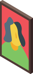 Poster - Abstract portrait painting representing a person with black hair on a red background in a modern art gallery