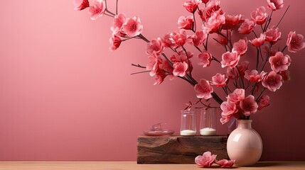 Wall Mural - women's days concept with floral ornaments and pink background for 8 march women's day