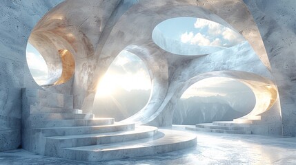 Poster - 3D render of a fantastical architectural background, featuring minimal geometric shapes in a surreal and abstract design.