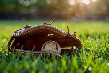 Baseball Glove and Ball on Field