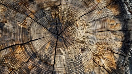 Aufkleber - Cross section of tree trunk Wood texture of cut tree trunk : Generative AI