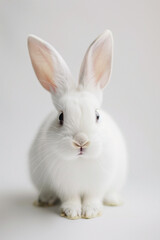 Wall Mural - A close-up of a white rabbit with soft fur and long ears, symbolizing innocence and purity.