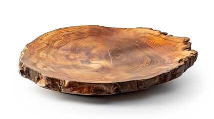 Aufkleber - Wooden plate carved from tree trunk isolated on white background Can be used like stand for your object : Generative AI