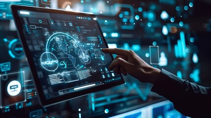 Aufkleber - Martech marketing technology concept on virtual screen interface Network connection on online marketing system digital market commerce online sale Marketing automation and digital adve : Generative AI