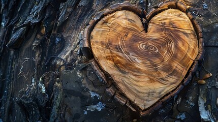 Aufkleber - Heart shaped tree trunk Remaining pieces of a mango tree after cutting it down Top view : Generative AI