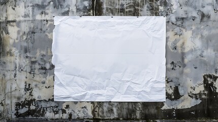 Aufkleber - White wrinkled poster template Glued paper mockup Blank wheatpaste on textured wall Empty street art sticker mock up Clear urban glued advertising canvas Billboard advertisment adverti : Generative AI