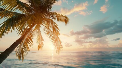 Poster - Beautiful tropical palm tree around beach sea ocean at sunset or sunrise time : Generative AI