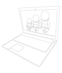 Poster - One continuous line of Laptop with Baby. Thin Line Illustration vector concept. Contour Drawing Creative ideas.