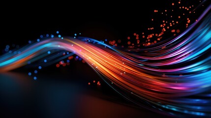 Wall Mural - Colorful Fiber Optic Cables with Glowing Lights on Black Background Representing High-Speed Internet and Data Transfer