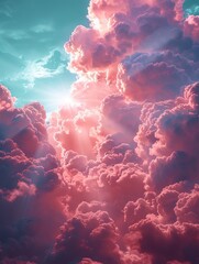 Wall Mural - A sky with pink and teal colors. 