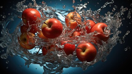 Wall Mural - apples in water HD 8K wallpaper Stock Photographic Image  