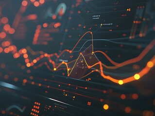 Fototapete - abstract data visualization with orange and yellow lines