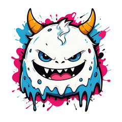 Poster - A cartoon monster with blue and pink paint splatters on its face