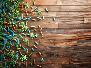 Poster - Bacterial Infection Visualized on Textured Hardwood Floor Background