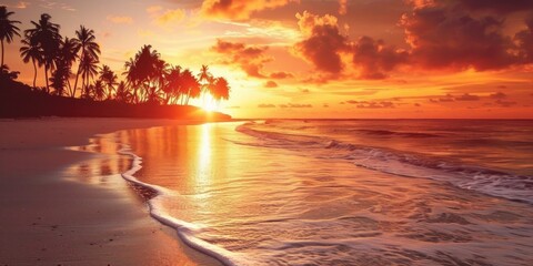 Wall Mural - Golden Sunset over a Tropical Beach