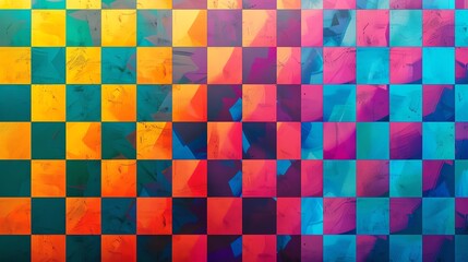 Poster - A checkered pattern of squares in bright colors, with a 3D effect.