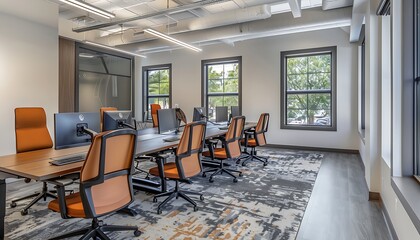 Poster - Modern Office Interior Design with Windows and Desks