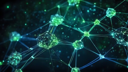 A green and blue image of a network of lines and shapes