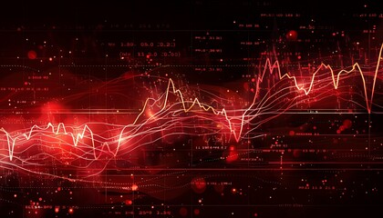 abstract data visualization with red and yellow lines on a dark background