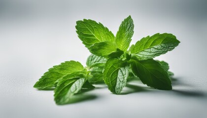 Wall Mural - mint leaves on a white background