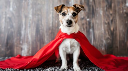 Poster - A Jack Russell Terrier dog dressed as a superhero with a red cape.