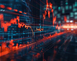 Poster - Financial Data Visualization with Digital Lines and Graphs