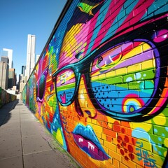 A breathtaking and detailed photo of a vibrant graffiti mural on an urban wall