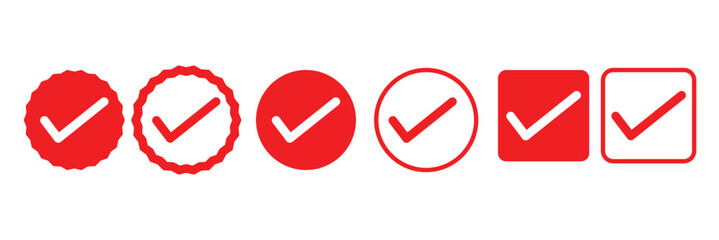 Poster - red check mark icons in a circle and square.. tick mark icon in a circle and square symbols. yes, ri