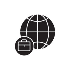 Poster - Global business case black icon. Globe and briefcase vector trendy style illustration on white background..eps