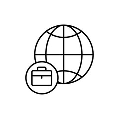 Poster - Global business case line icon.  Globe and briefcase outline simple flat trendy style illustration on white background..eps