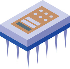 Wall Mural - Microchip with contacts is connecting to motherboard, hardware icon, isometric vector illustration