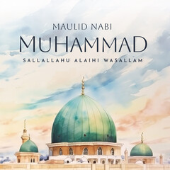 Wall Mural - Happy Birthday of Prophet Muhammad Mawlid Celebration Design