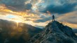 © Berkah - Tourist man hiker on top of the mountain. Active life concept.
