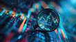 © ittipol - close up  of magnifying glass search over graph chart of stock market showing finance and technology concept .generative ai