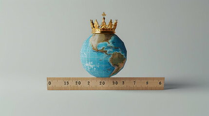 Poster - Ultimate Control and Global Sovereignty: 3D Flat Icon Ruler with Crown and Globe Concept