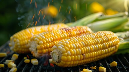 Grilled Corn The charred and golden kernels emphasize the texture and deliciousness of the corn. Make the picture look delicious and realistic.