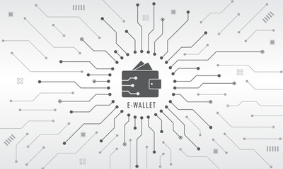 Aufkleber - Digital wallet on circuit board. Abstract background. E-wallet technology concept. Mobile banking, online finance, e-commerce, money transaction concept. Online payment. Vector illustration.