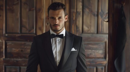 Wall Mural - Handsome man wear black suit. 