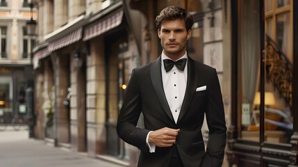 Wall Mural - Handsome man wear black suit. 