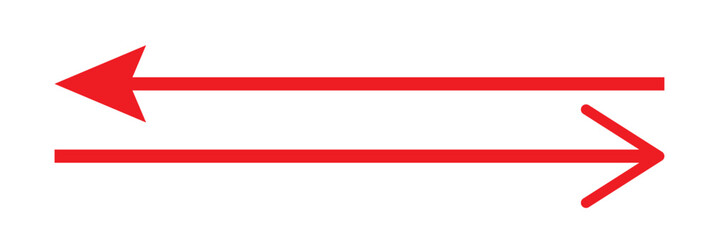 Poster - double Red Long arrow.  Red two sided arrow isolated on white background. Long double red arrow, left & right sided red arrow icon vector design for website, app and logo design.  silhouette design.