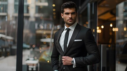 Wall Mural - Handsome man wear black suit. 