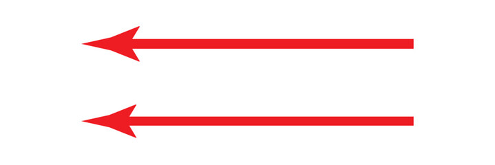 Poster - Red long arrow icon isolated on white background. red left sided long arrows vector, icon. Red horizontal arrow. Straight long arrow vector icon.
