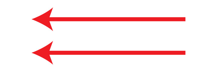 Poster - Red long arrow icon isolated on white background. red left sided long arrows vector, icon. Red horizontal arrow. Straight long arrow vector icon.
