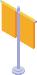 Poster - Street signpost showing two blank yellow flags hanging on metal pole isometric icon 3d style