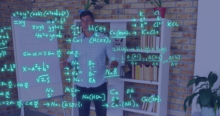 Poster - Image of data processing over caucasian male teacher on image call