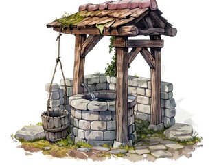 Canvas Print - Water Well with Wooden Roof